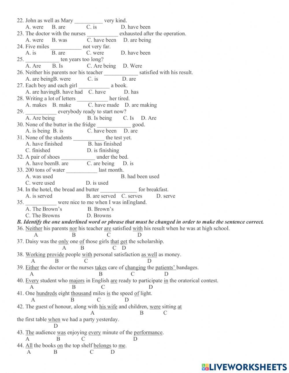 Subject verb agreement