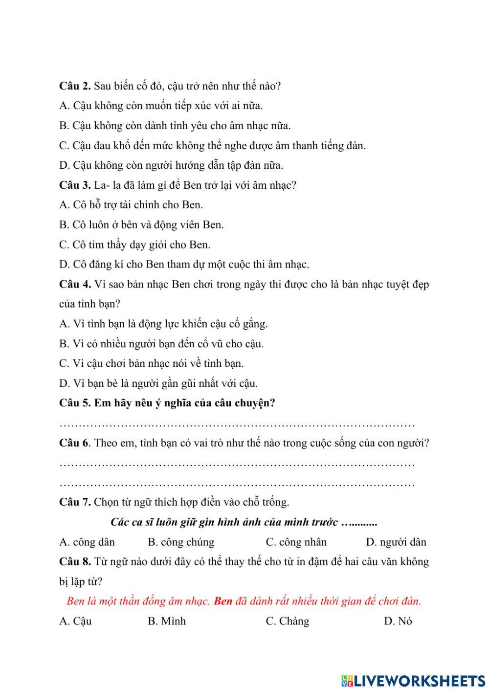 Ôn giữa kì 2 tiếng việt - đề 1