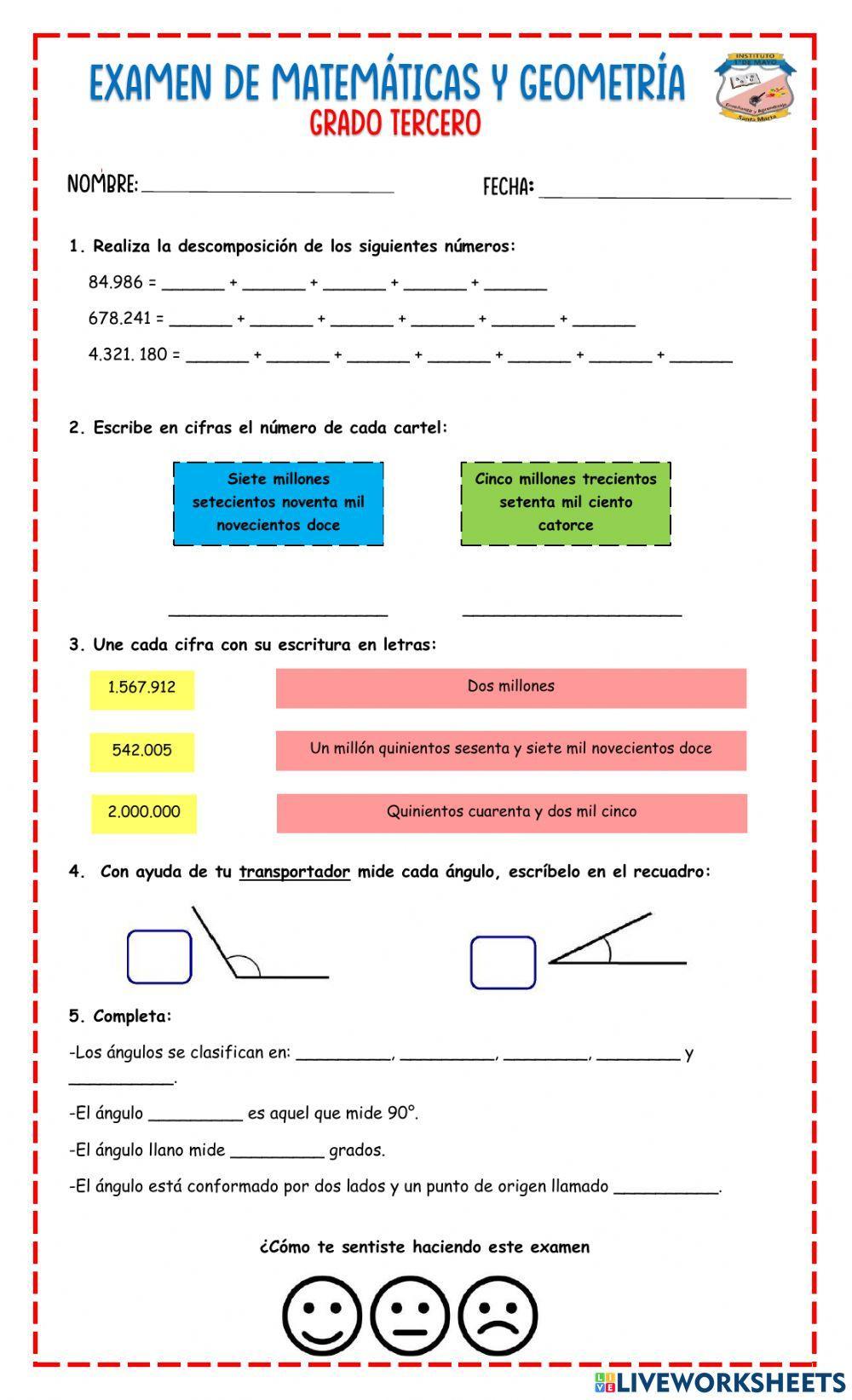 Examen matemáticas y geometría