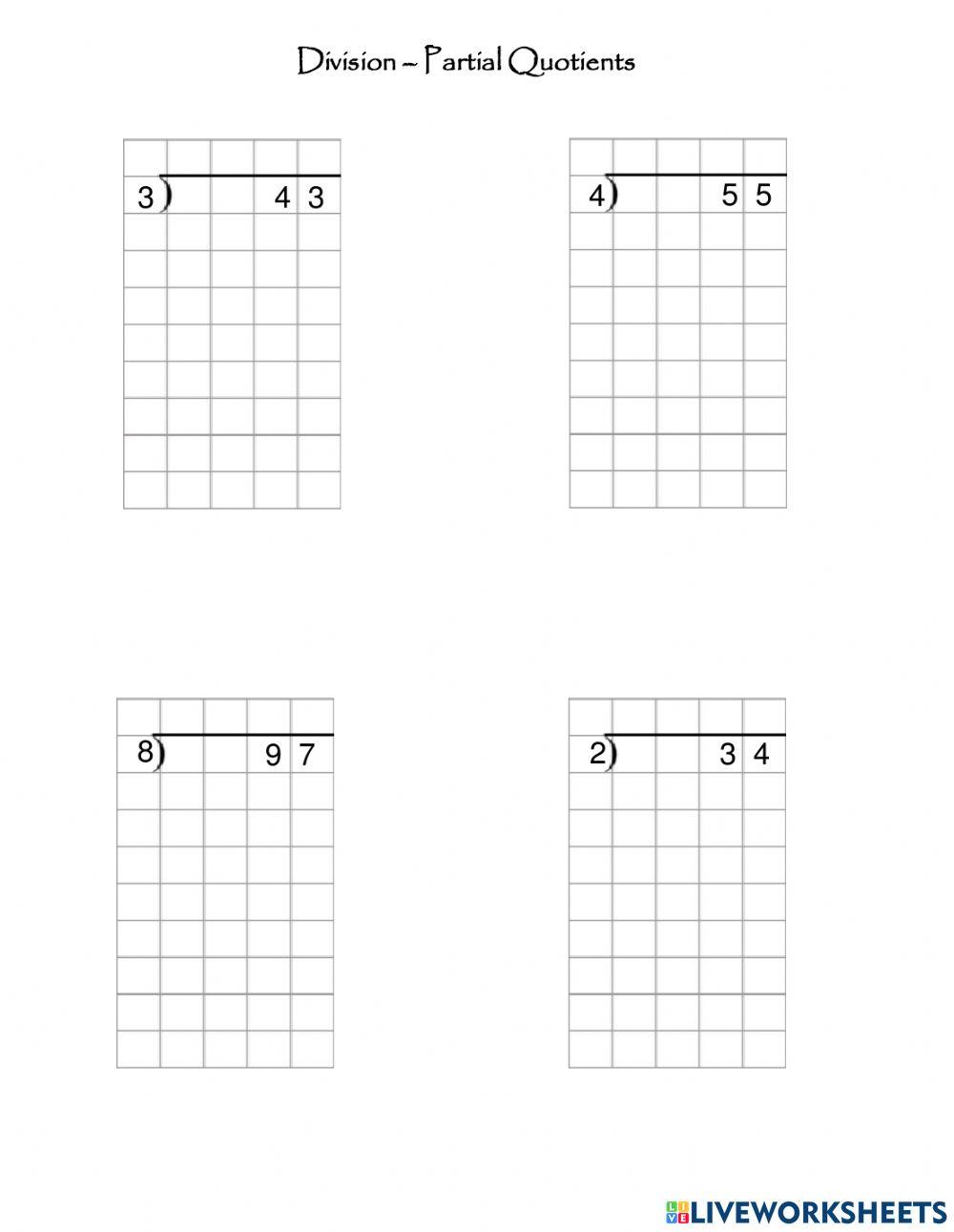 Division Partial Quotients (Topic 5) online exercise for Live