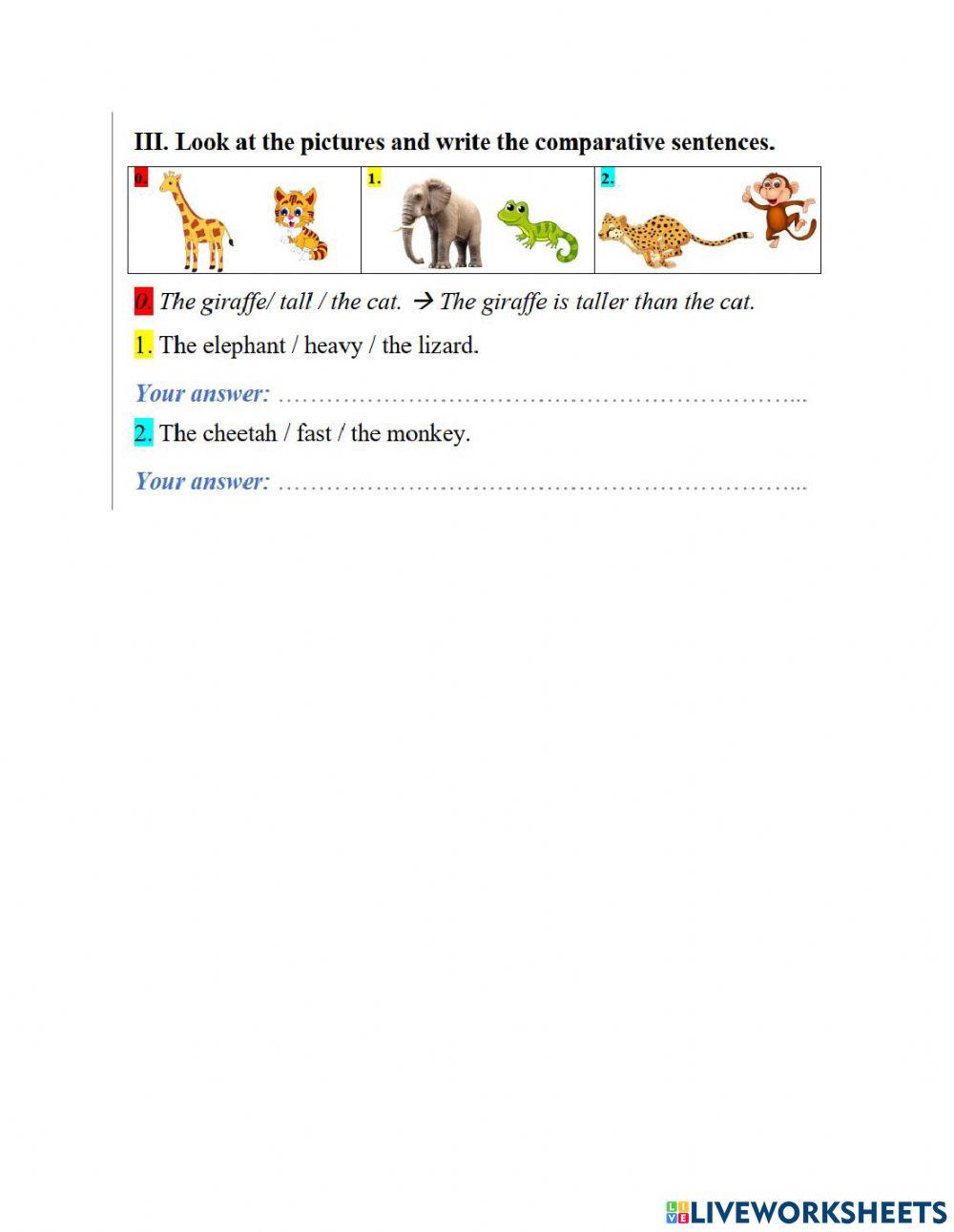 Bài tập 1 ss hơn với tính từ ngắn