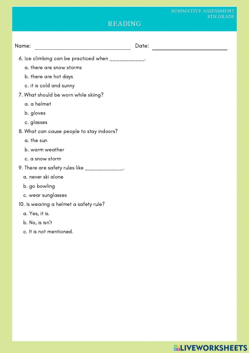 Reading assessment April 4th