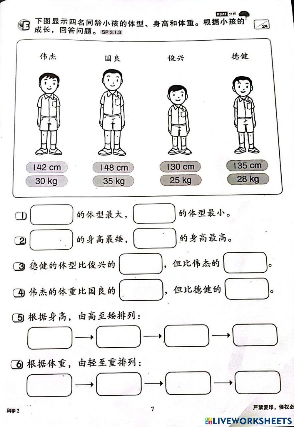 二年级科学：人类的成长