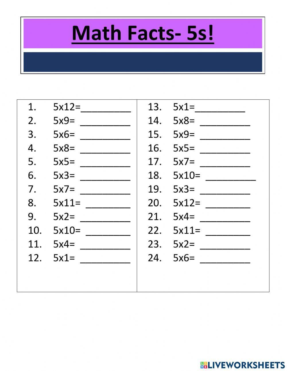 Multiplication Facts- 5s