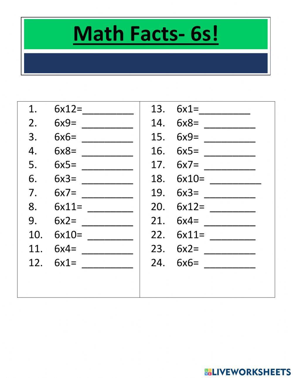 Multiplication Facts- 6s Multiplication Facts- 6s