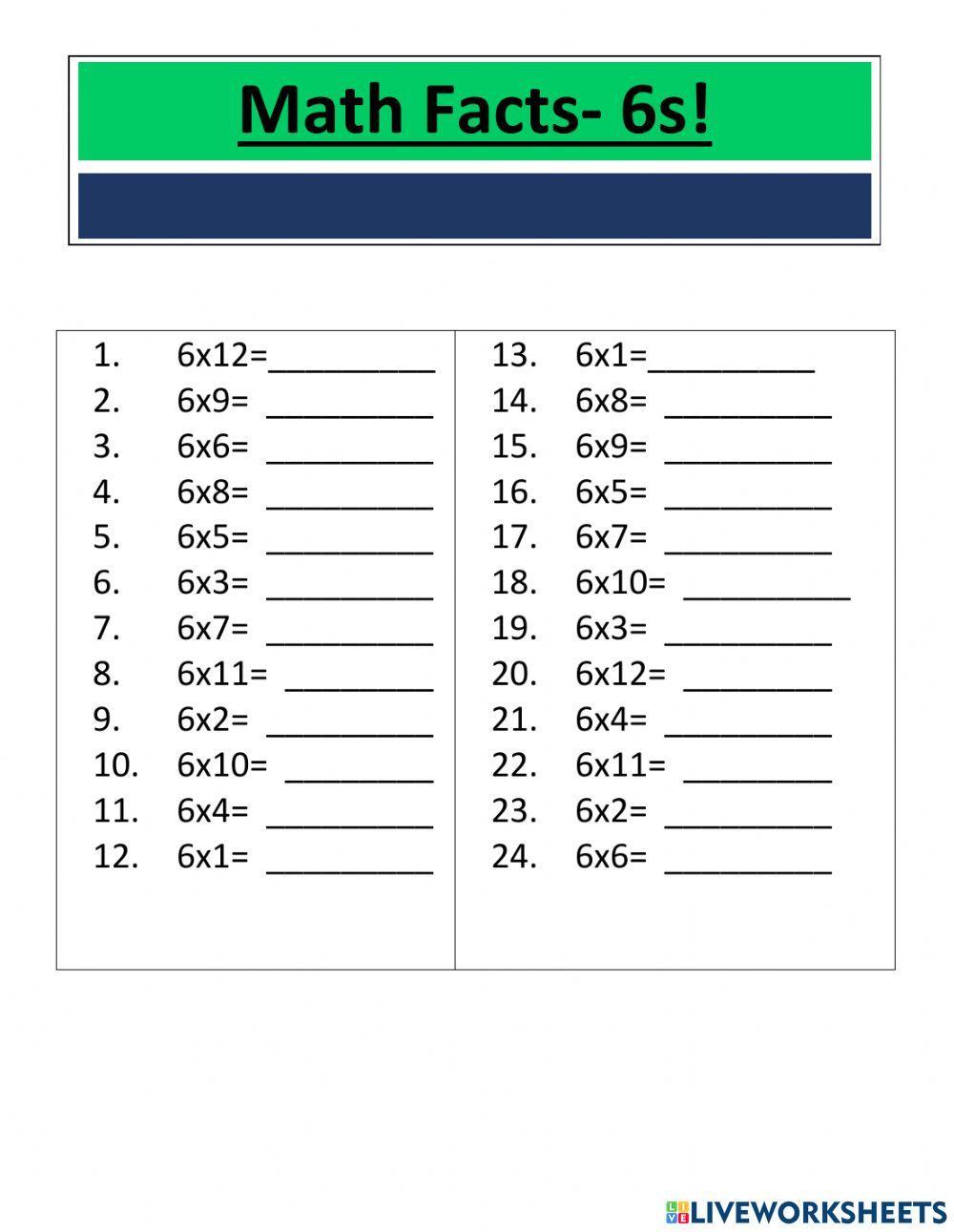 Multiplication Facts- 6s