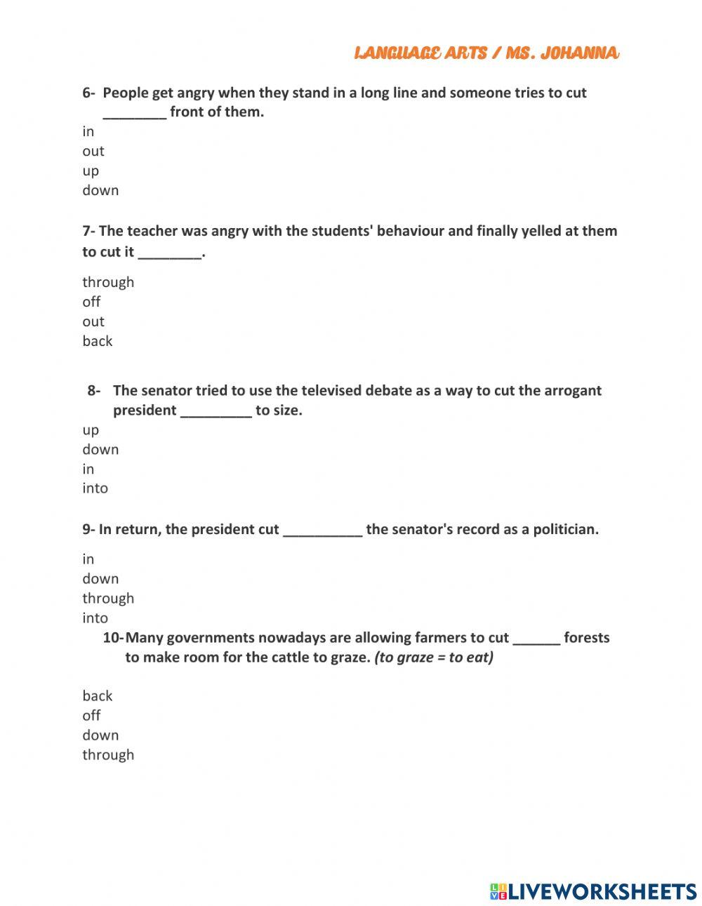 Quiz phrasal verbs - cut