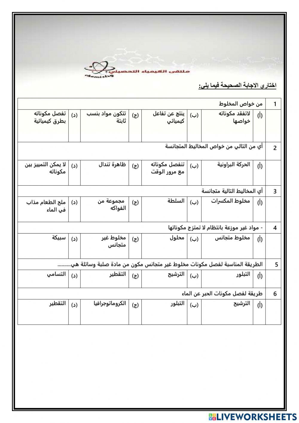 تحصيلي كيمياء 1