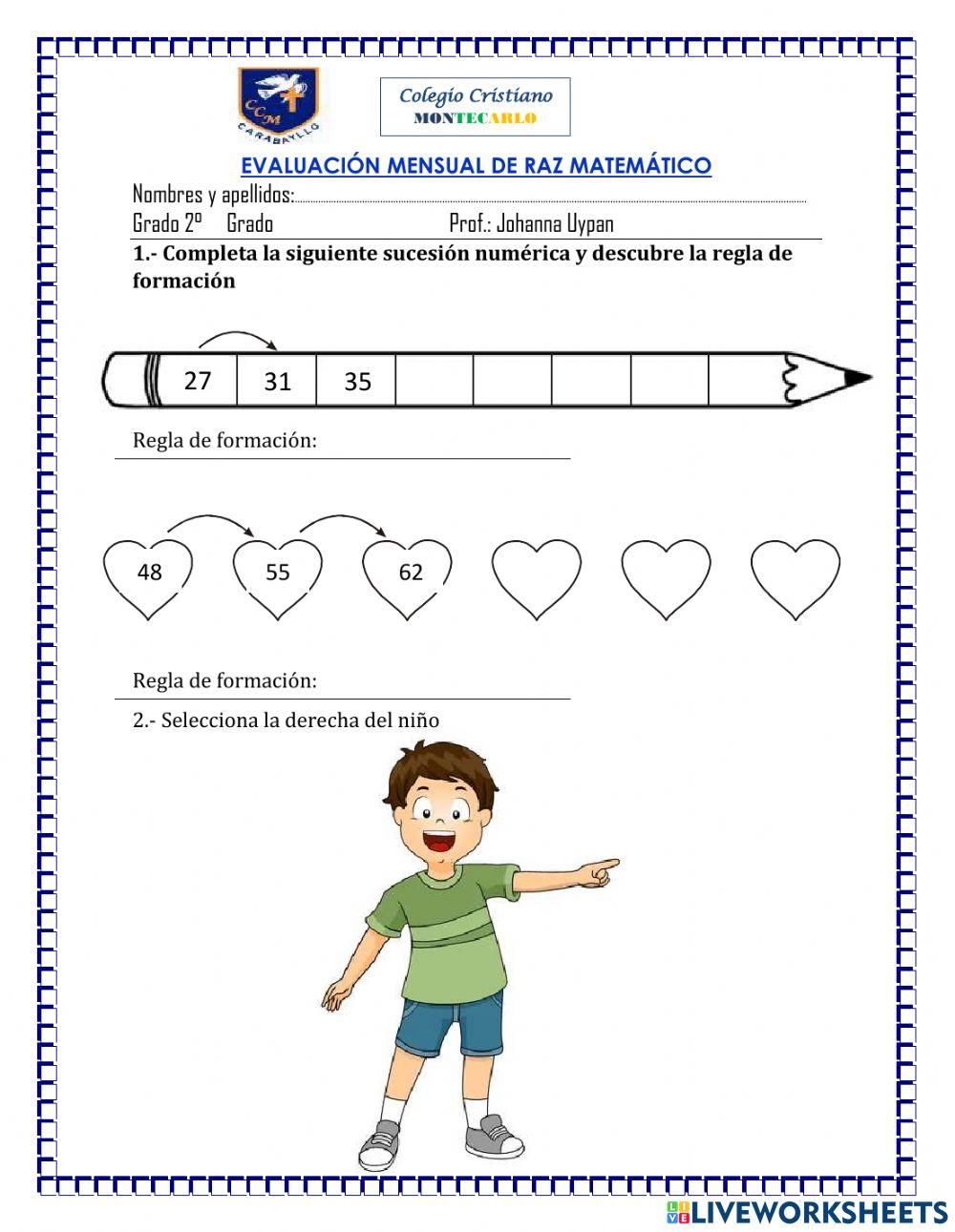 Evaluación mensual de raz matematico