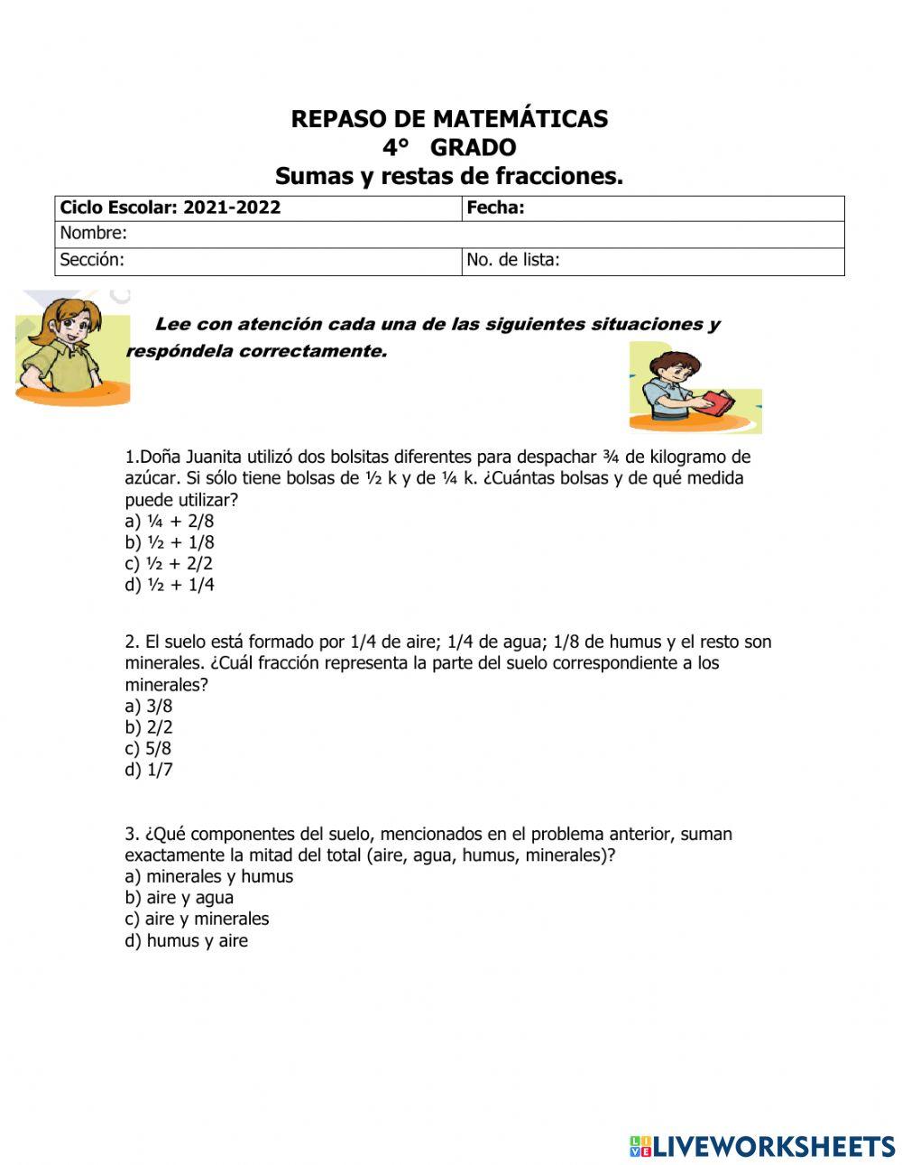 Suma y resta de fracciones.