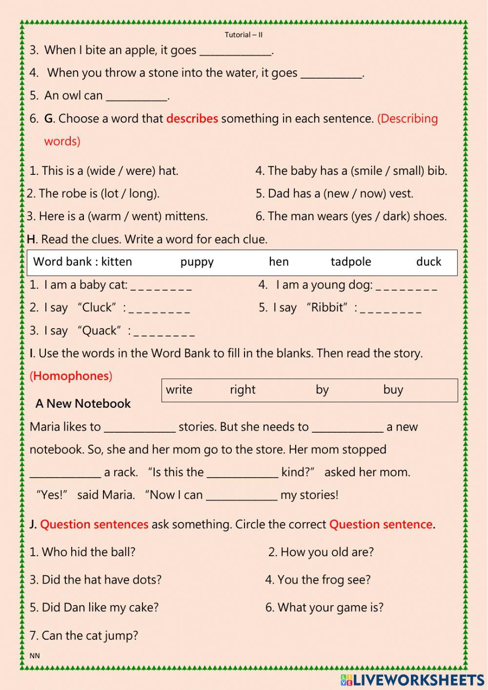 grammar and vocabulary worksheet
