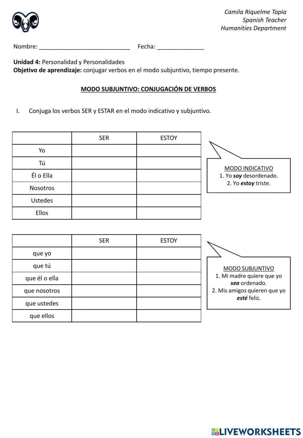 Conjugación de verbos en modo subjuntivo