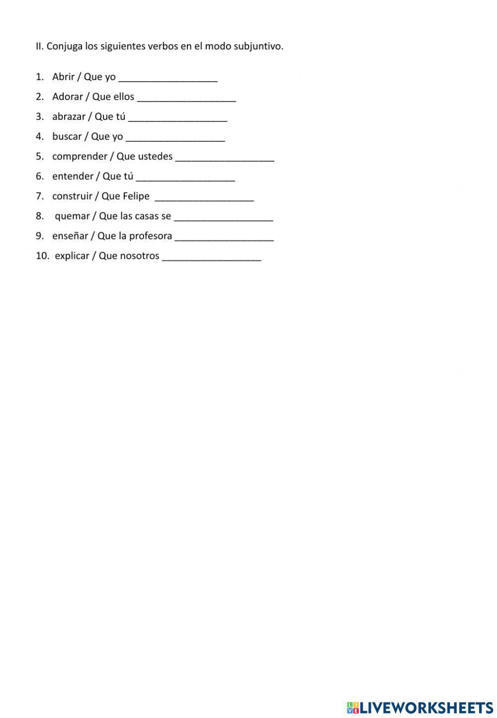 Conjugación de verbos en modo subjuntivo