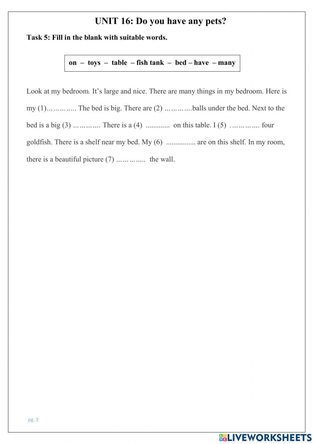 Vocab. and Gramm. Unit 16 Do you have any pets (E3)