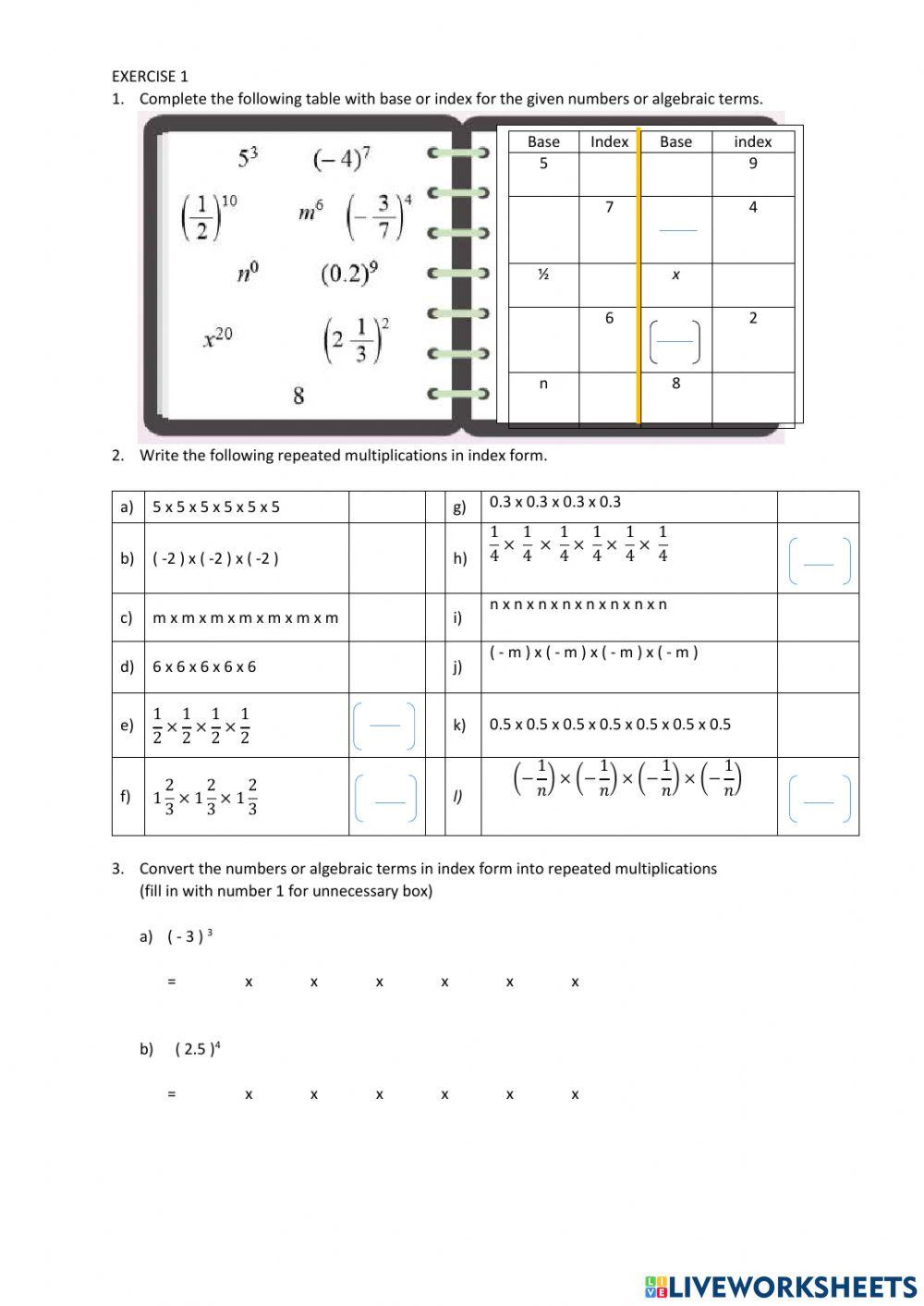 Law of index 1 Law of index 1
