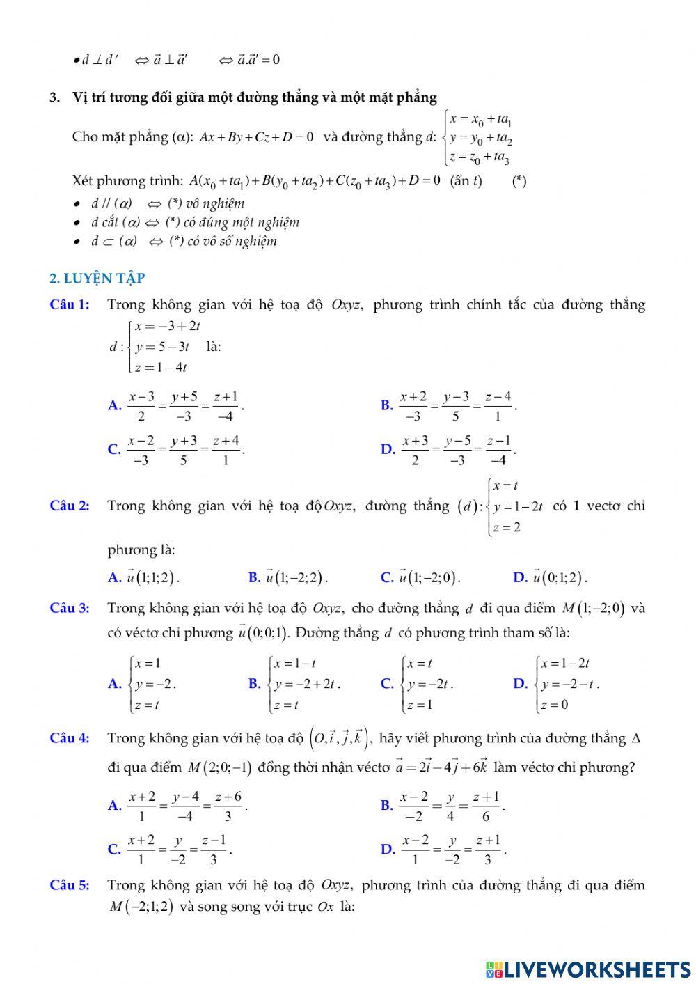 Chủ đề. Phương trình đường thẳng