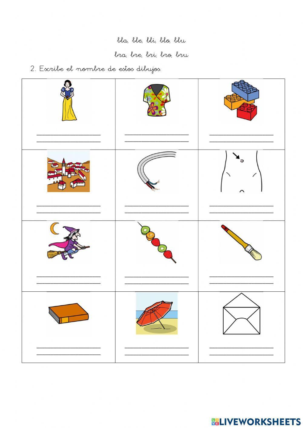 Palabras con pl, pr, bl y br