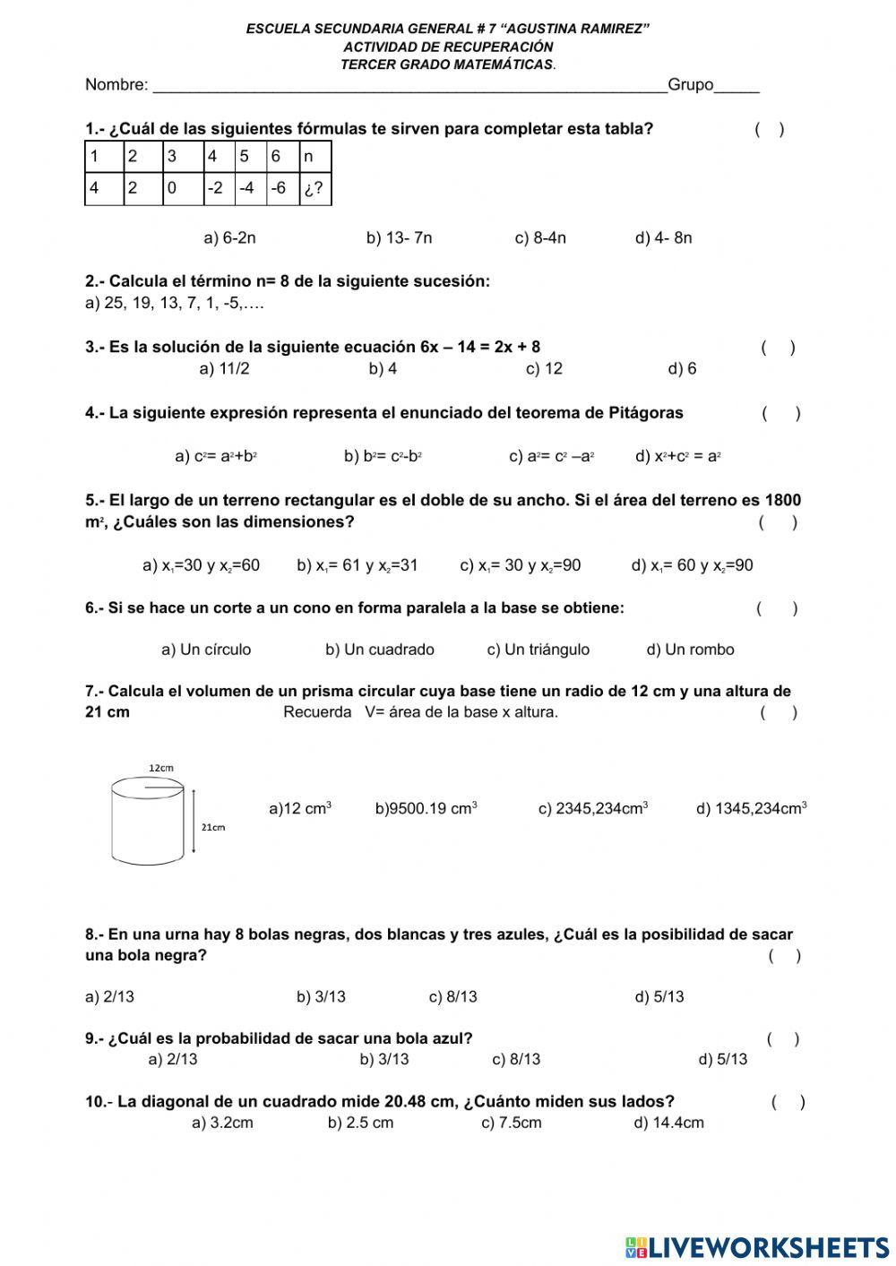 Recuperación T2 Matemáticas 3