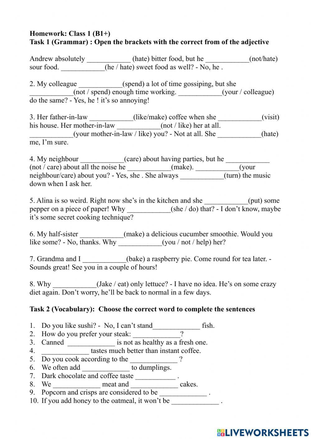 Homework: Class 1 (B1+)