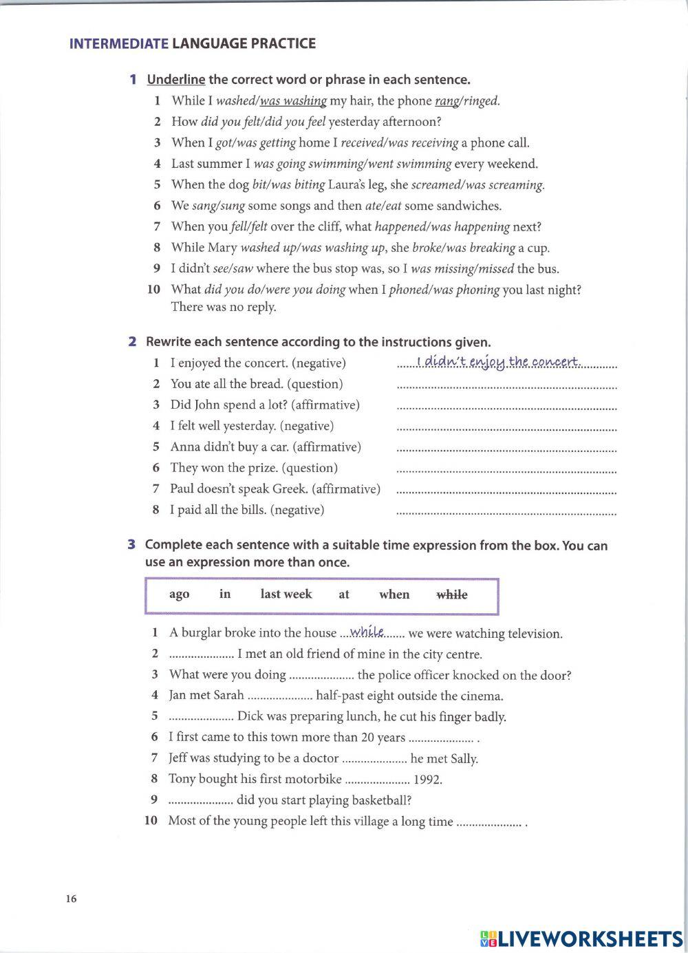 B1 past simple and continuous online exercise for live worksheets