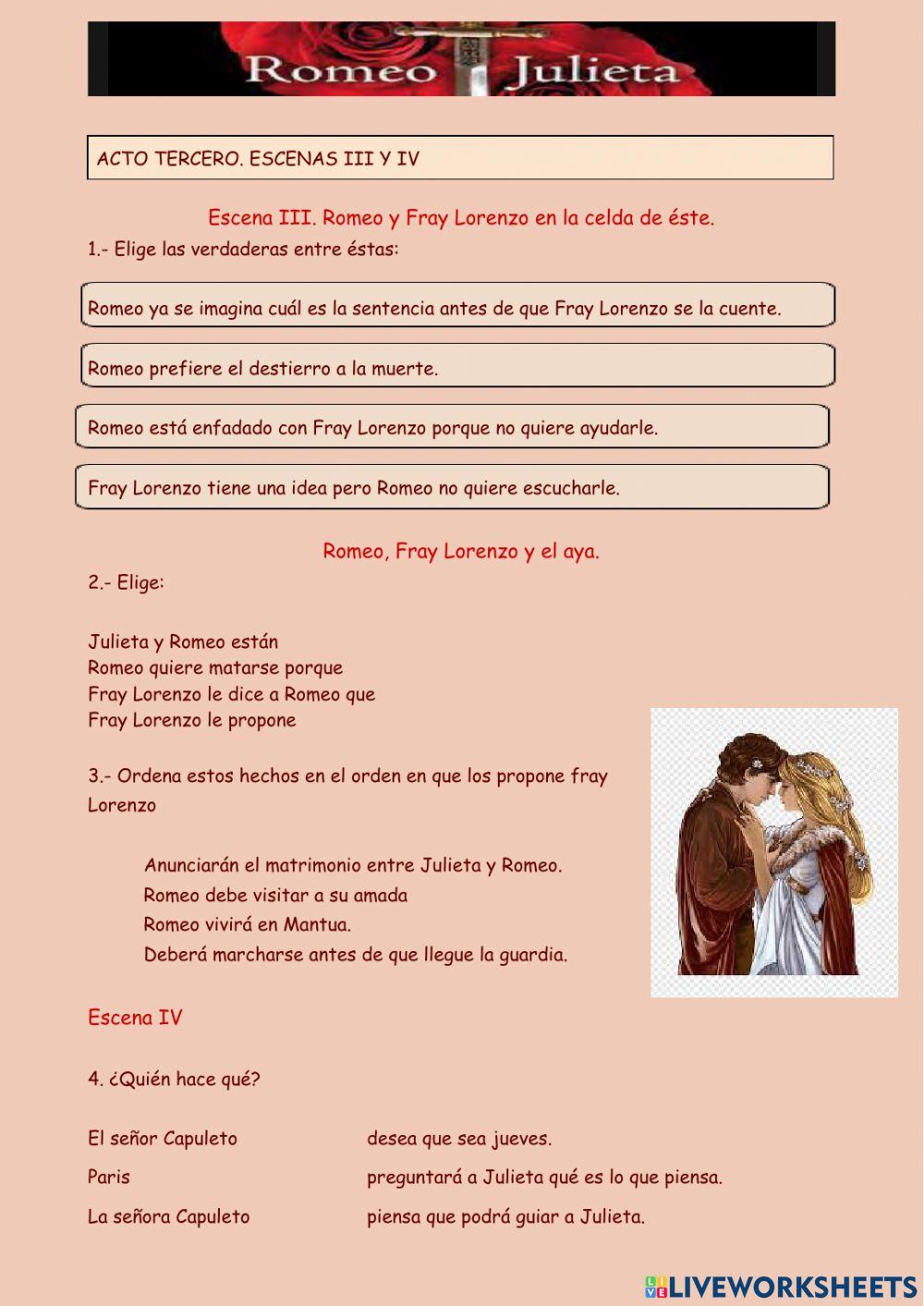 Tertulia. Romeo y Julieta Acto tercero Escenas iii y iv