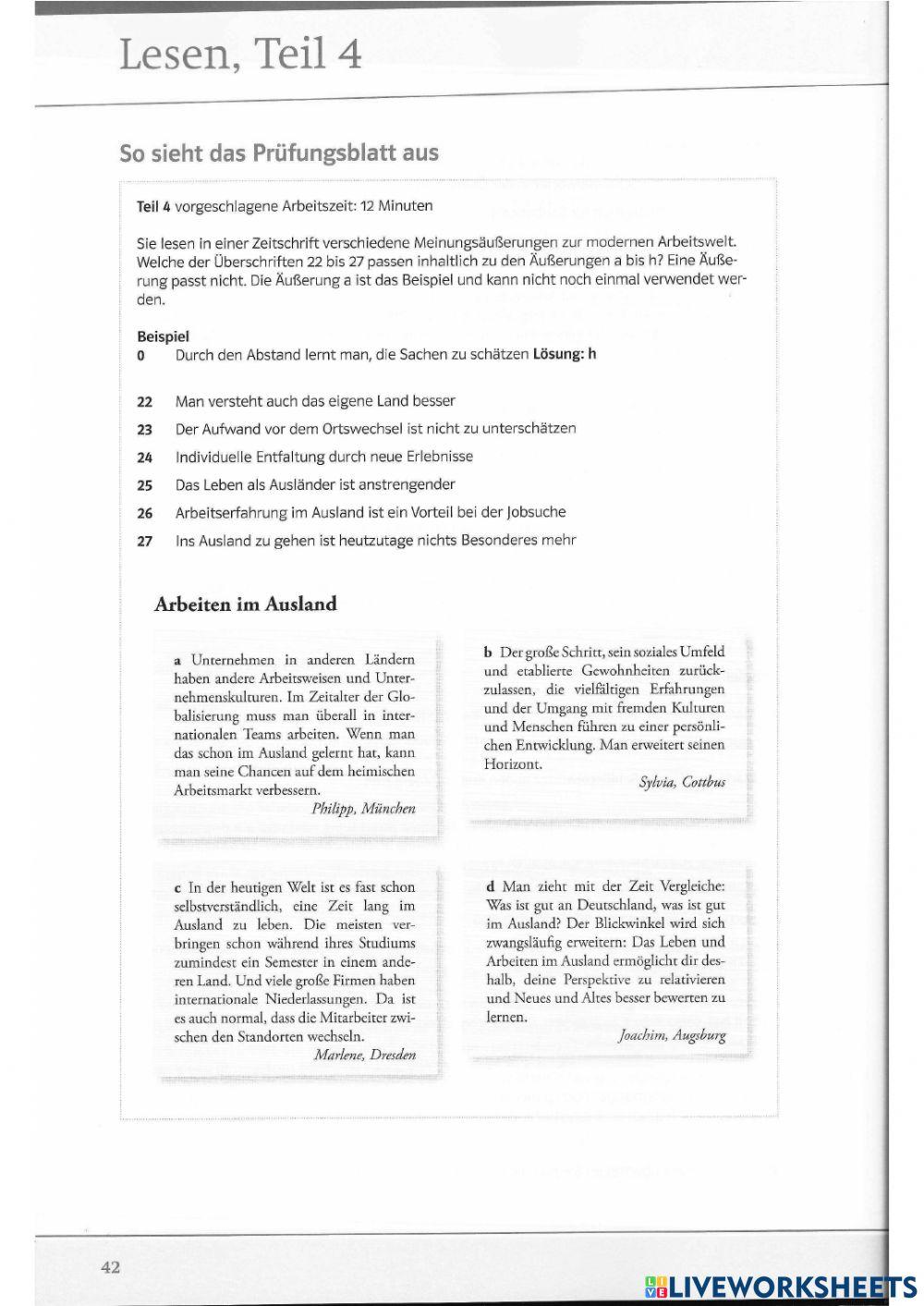 Goethe b2 lesen free interactive worksheets 6858308