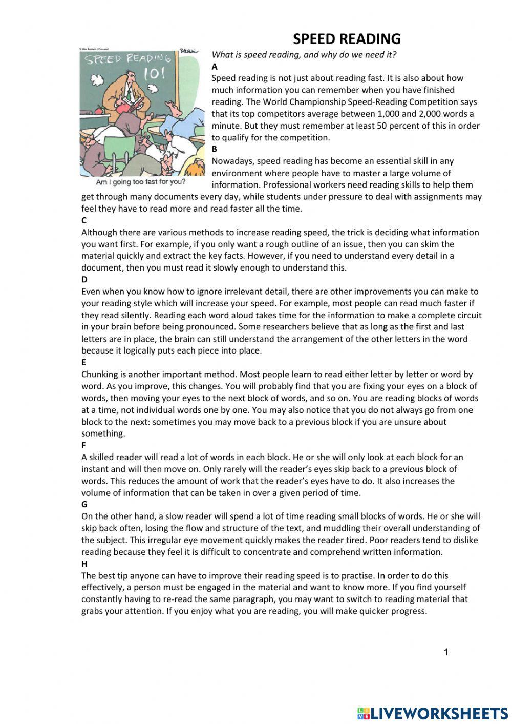 Reading practice - table completion