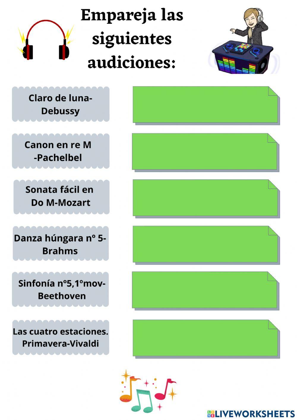 Identificar 6 obras de la historia de la música