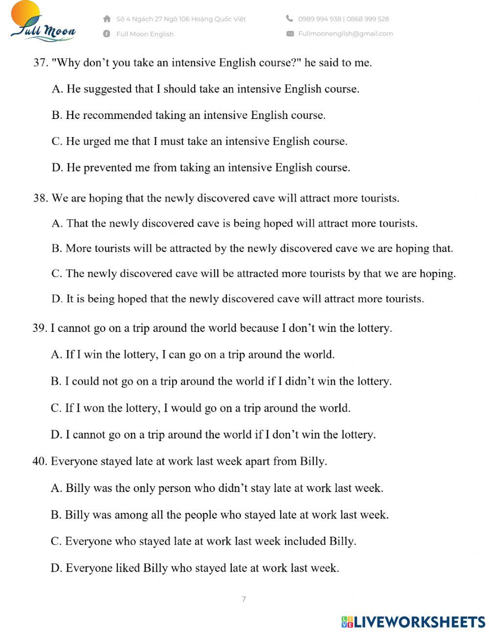 Đề thi vào 10. Practice Test 13