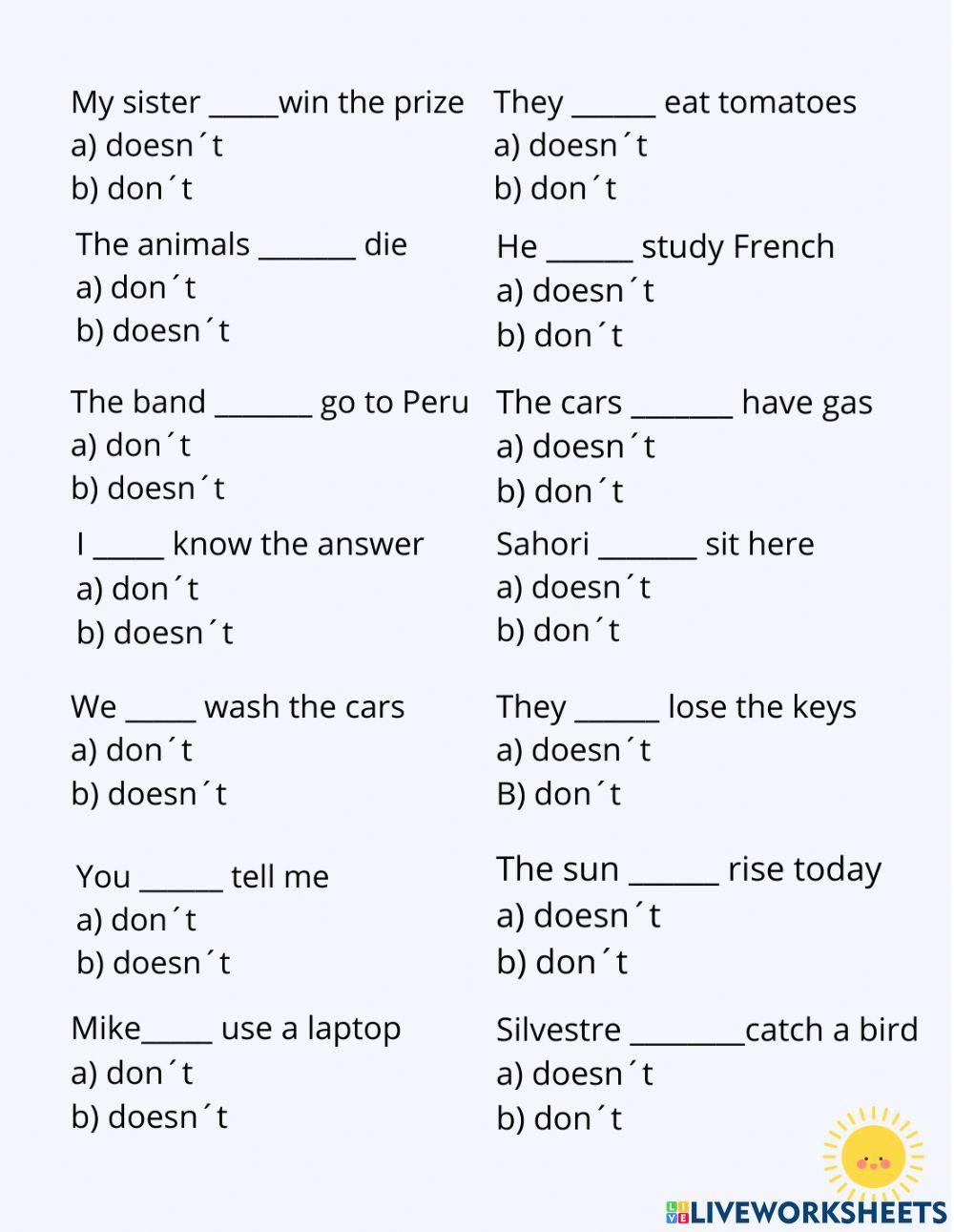 Present simple negatives