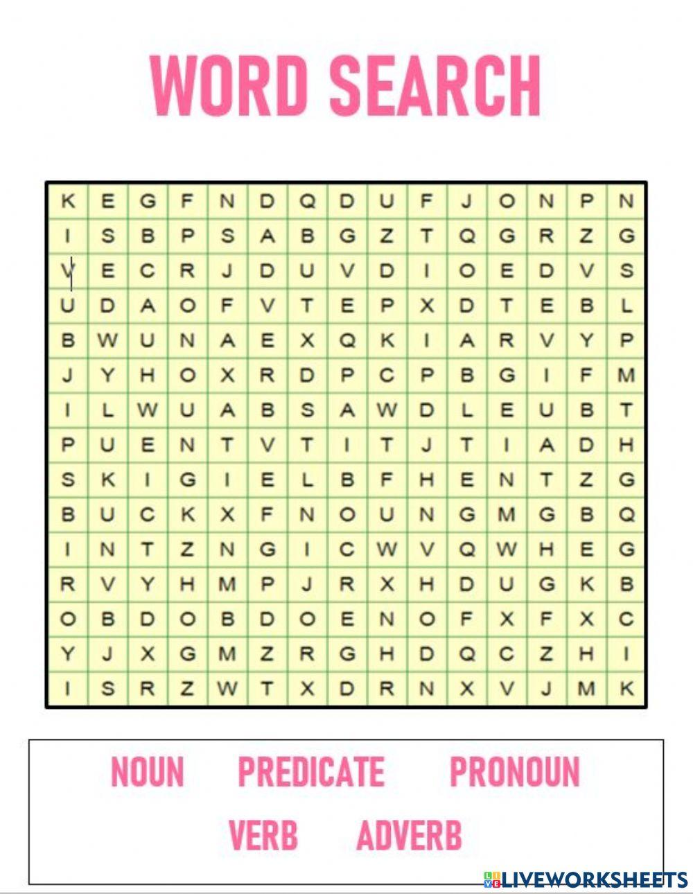 Parts of Speech- Word Search