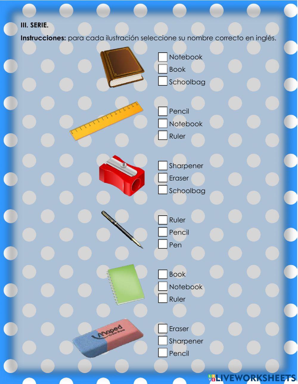 Classroom objects and school supplies - 1.5.1°