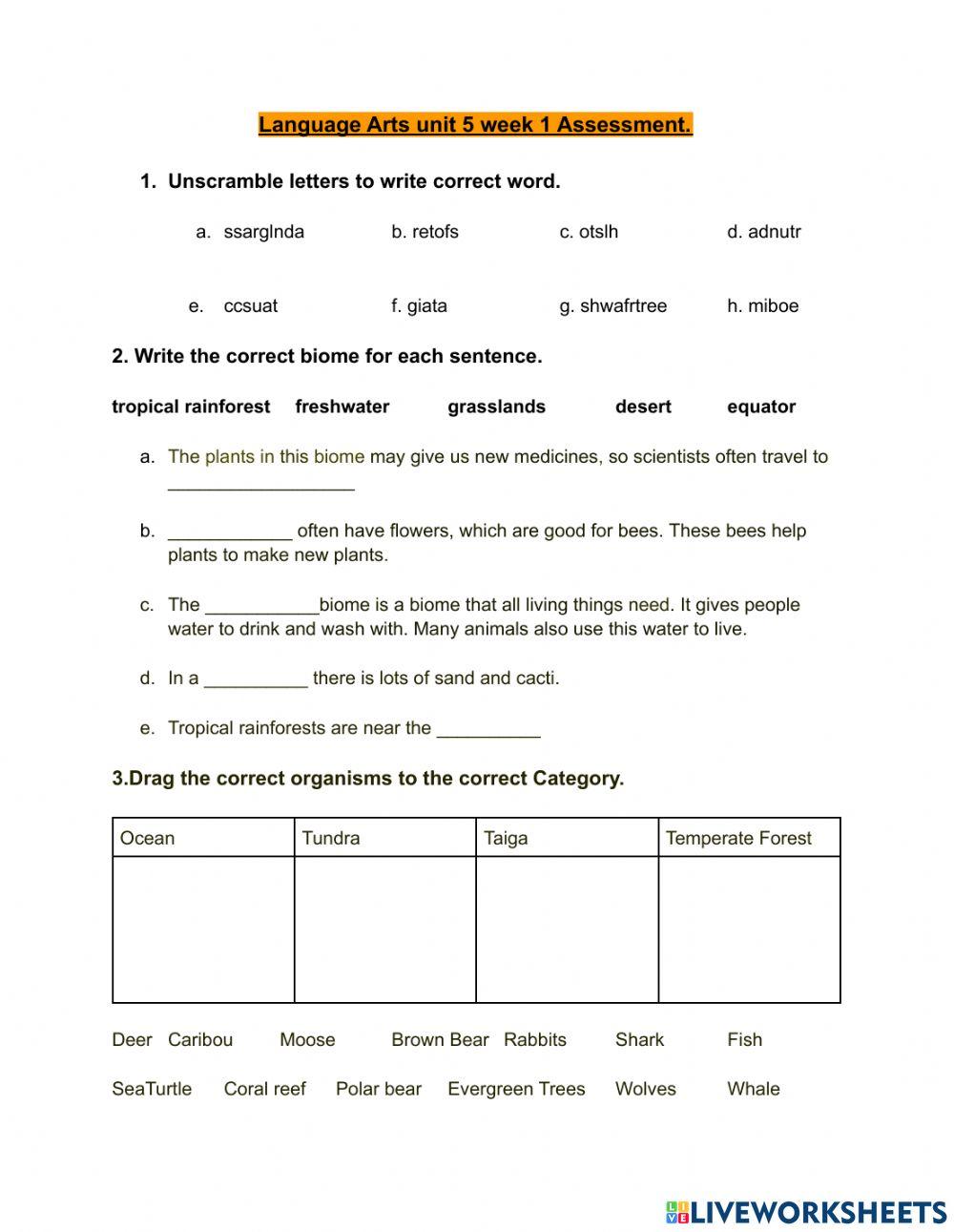 Unit 5 sharing the Planet LA wee 1 assessment