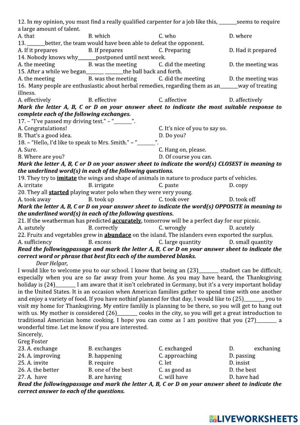 Practice Test. High school entrance test