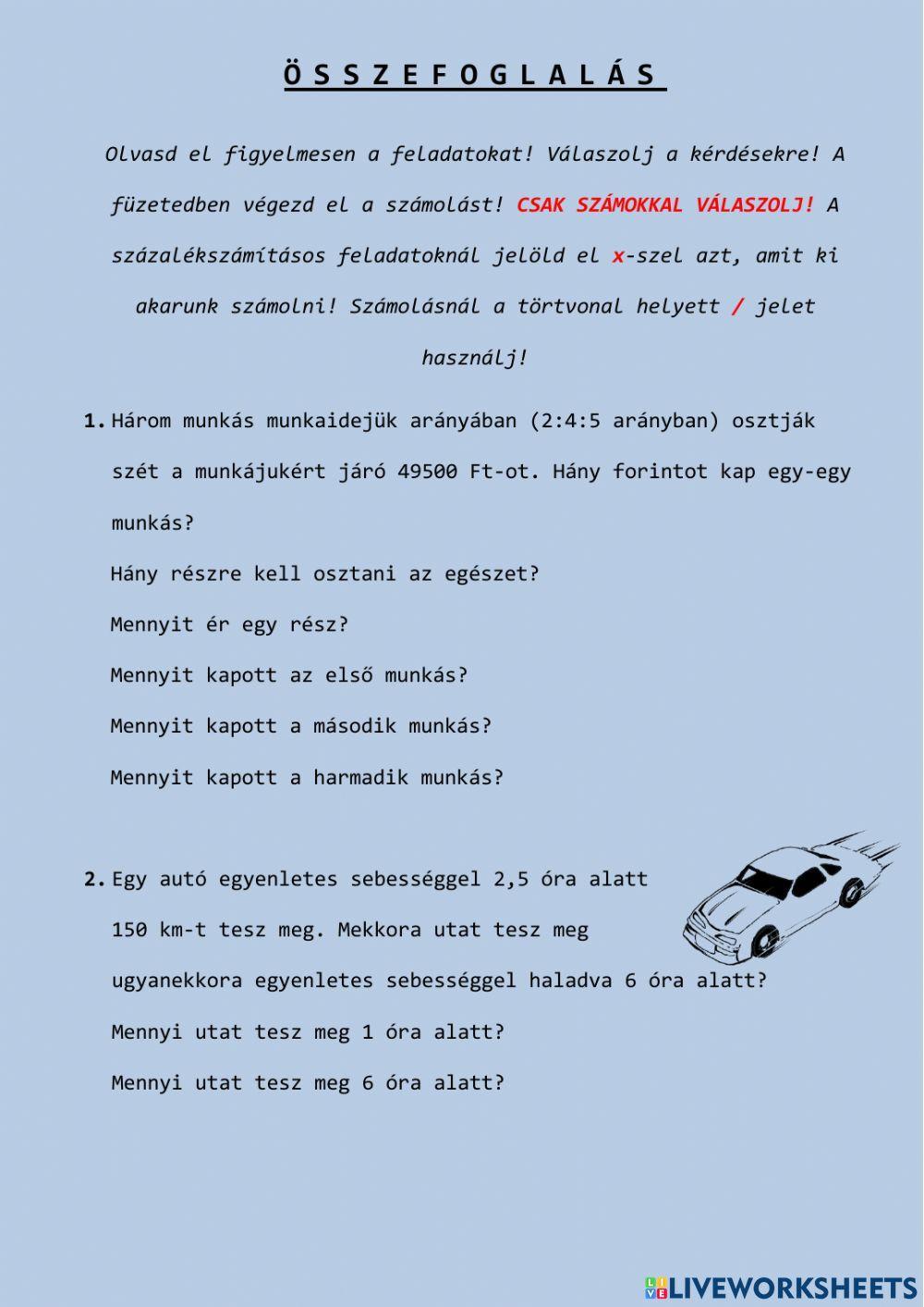 Összefoglalás - Arány százalék