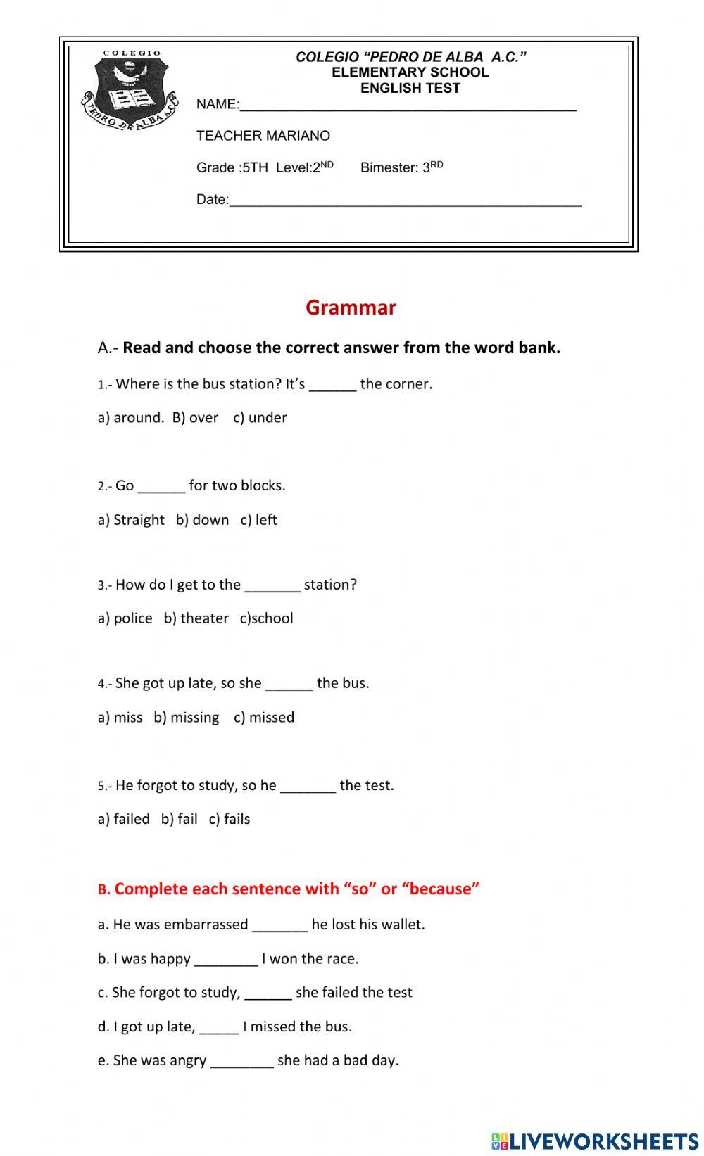 5th grade exam