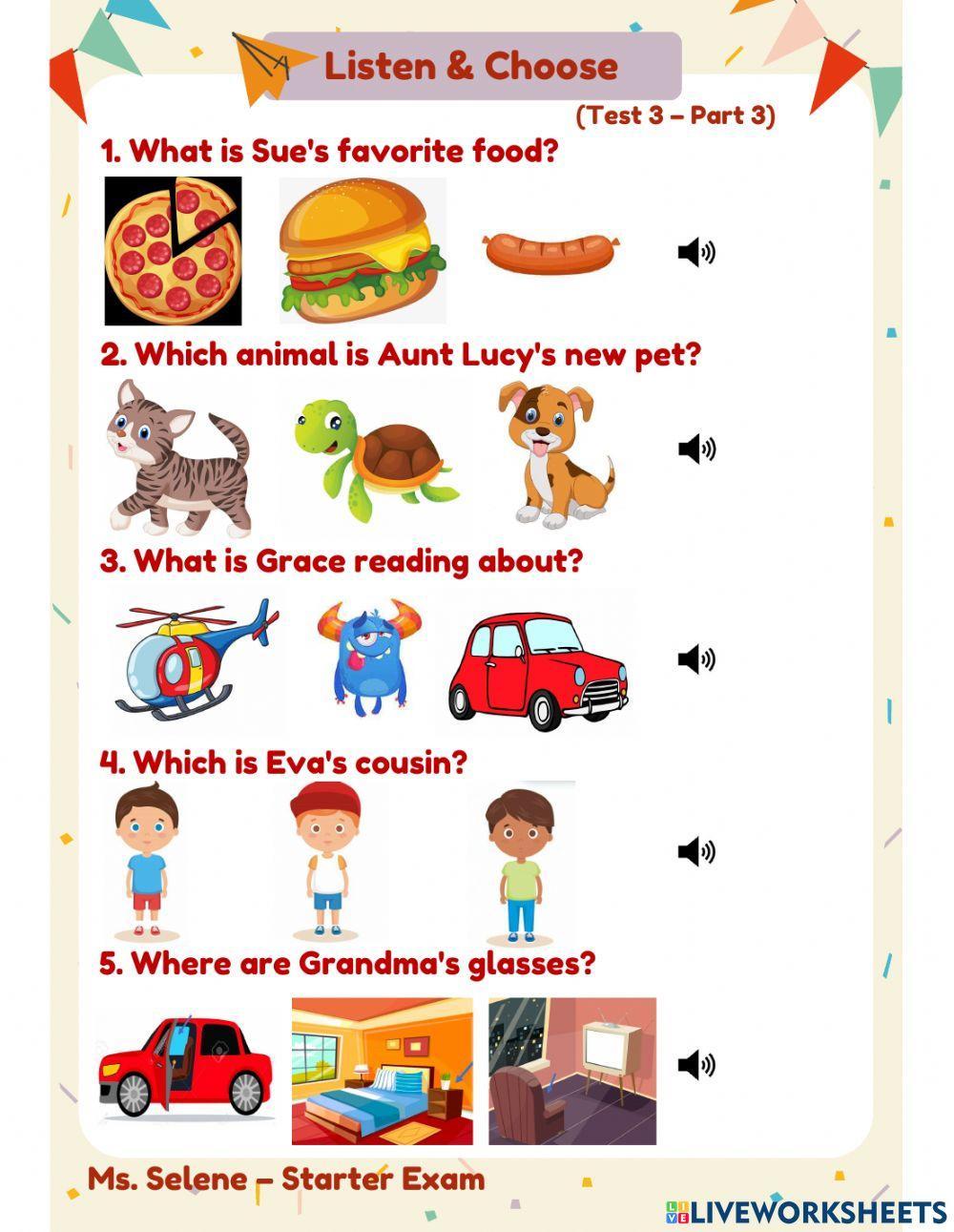Starters Exam - Test 3 - Listening - Part 3