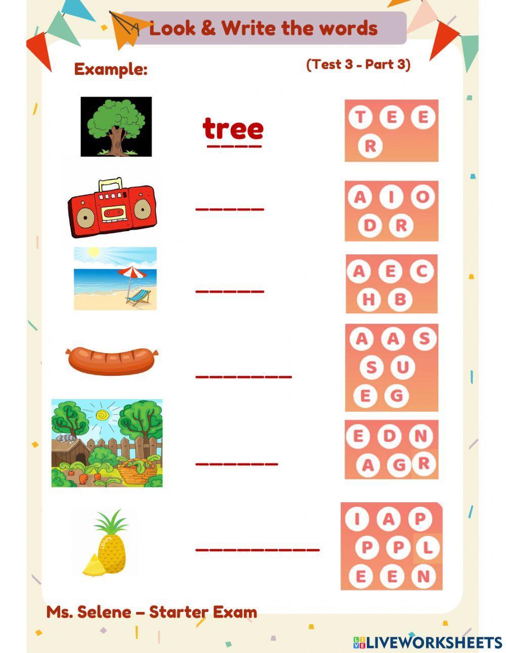 Starters Exam Test 3 Reading & Writing Part 3