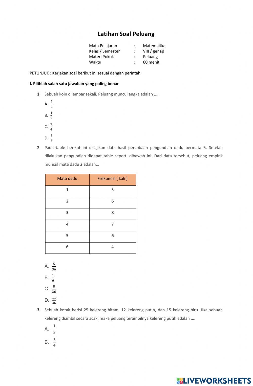 Latihan Soal Peluang