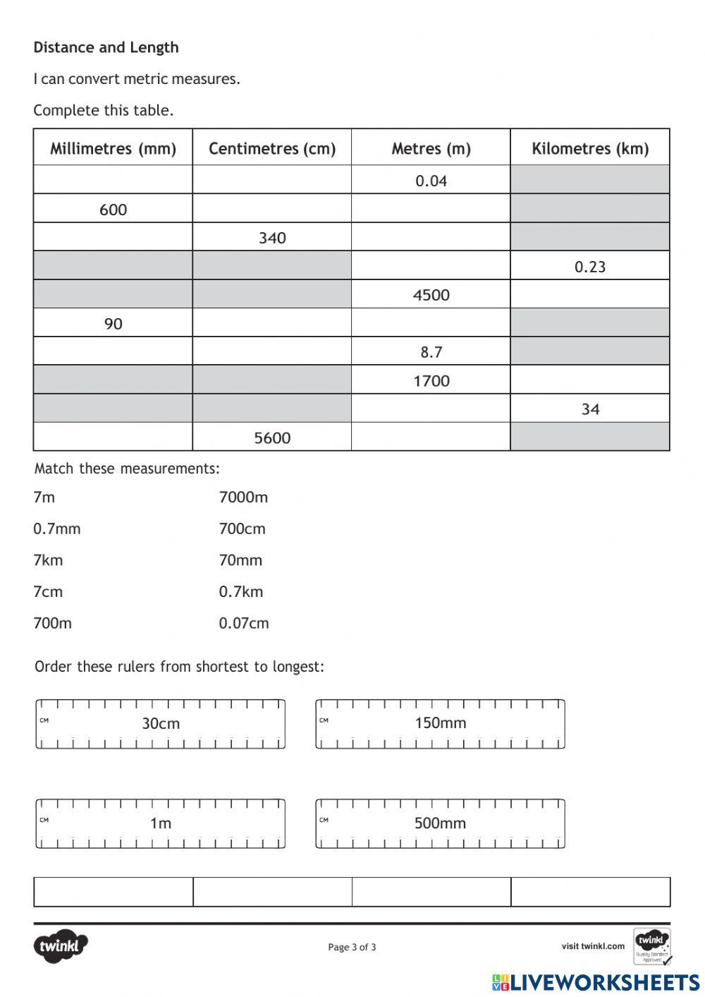 Converting metric units online exercise for live worksheets