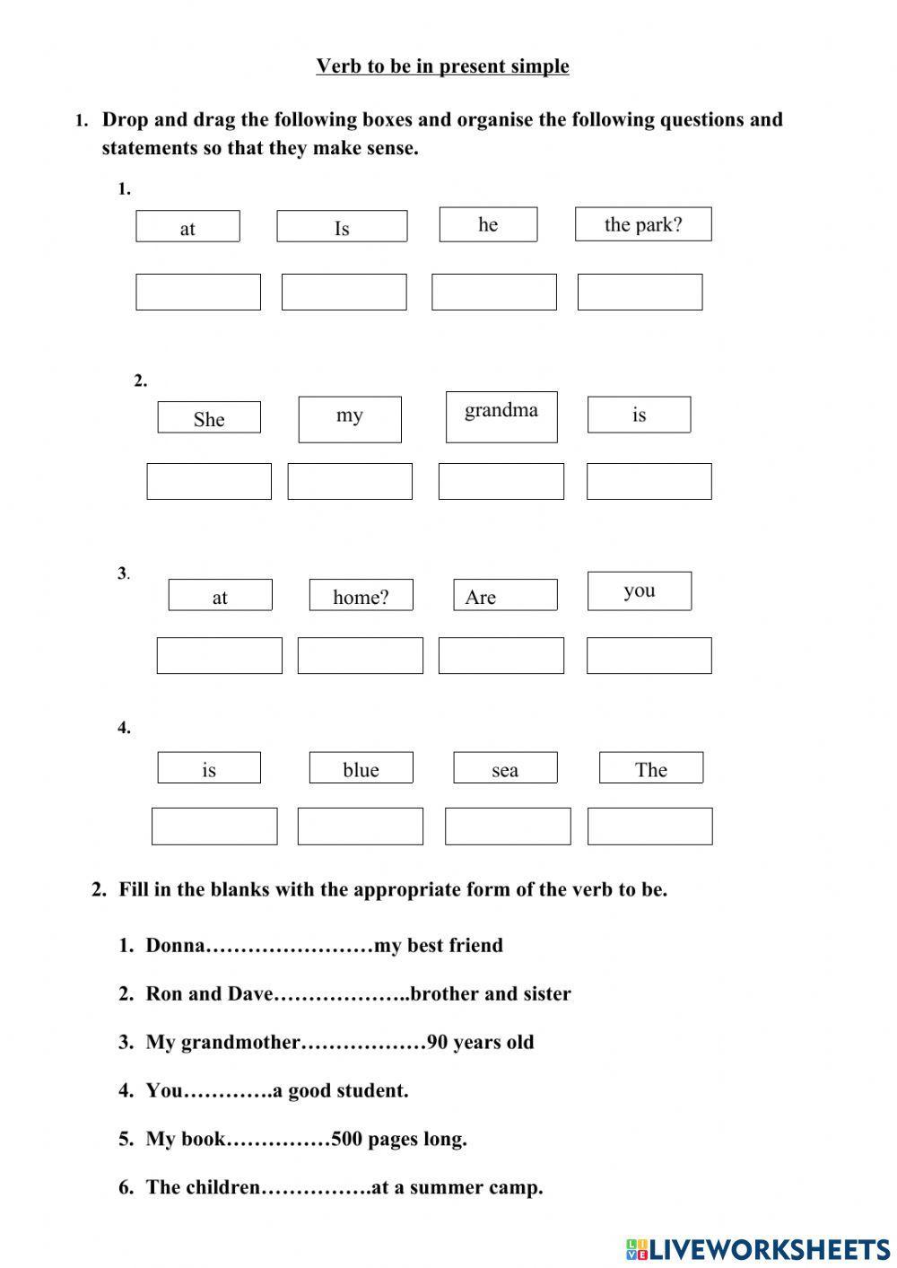 Grammar on verb to be in the present simple form