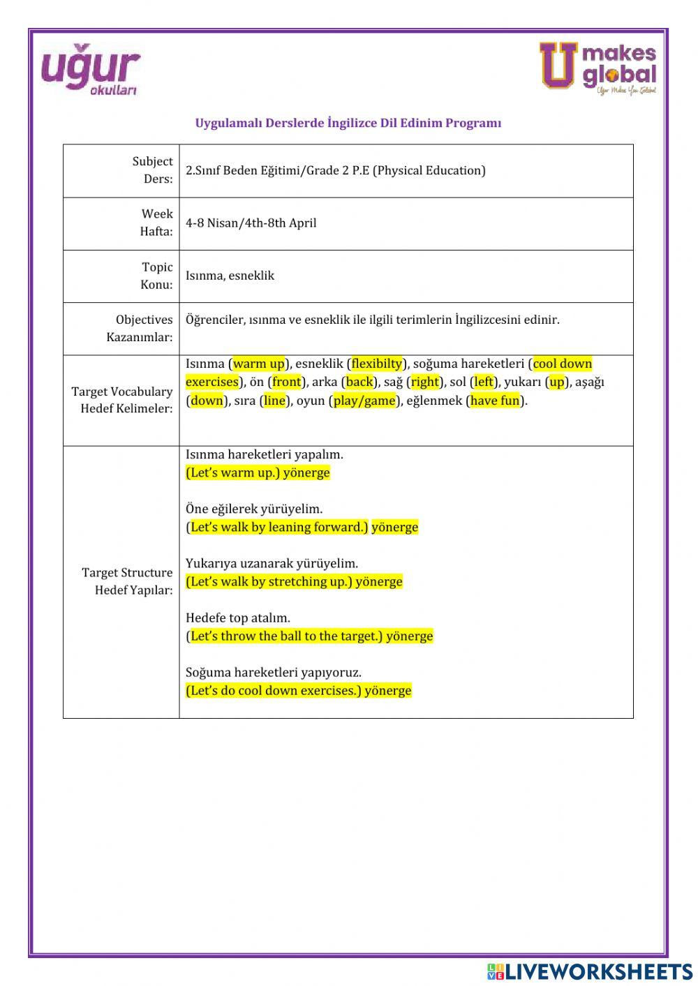 Beden Eğitimi-2.Sınıf-4-8 Nisan