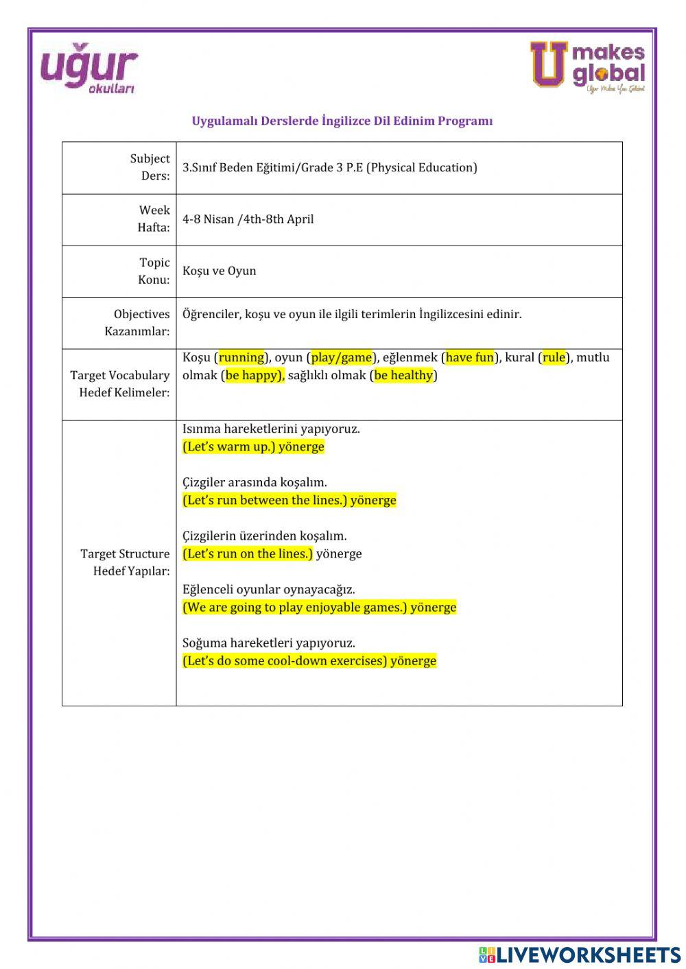 Beden Eğitimi-3.Sınıf-4-8 Nisan