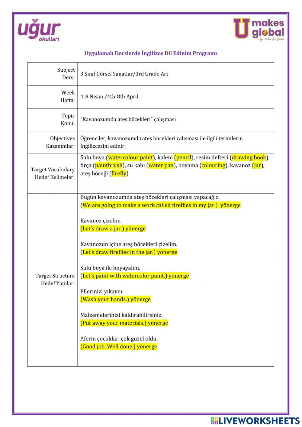 Görsel Sanatlar-3.Sınıf-4-8 Nisan