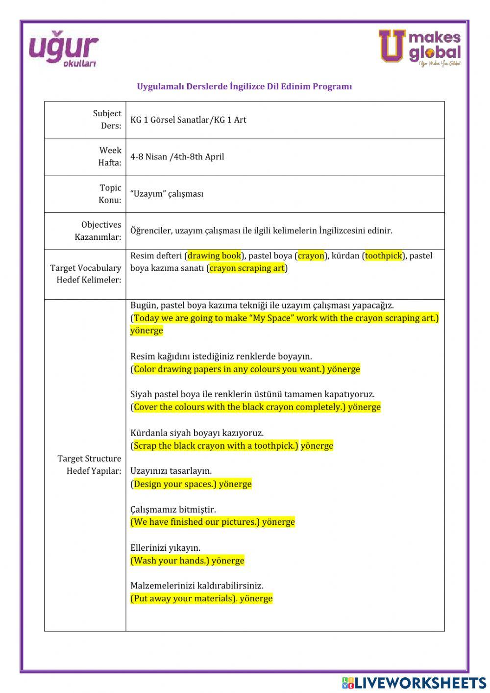 Görsel Sanatlar-KG 1-4-8 Nisan