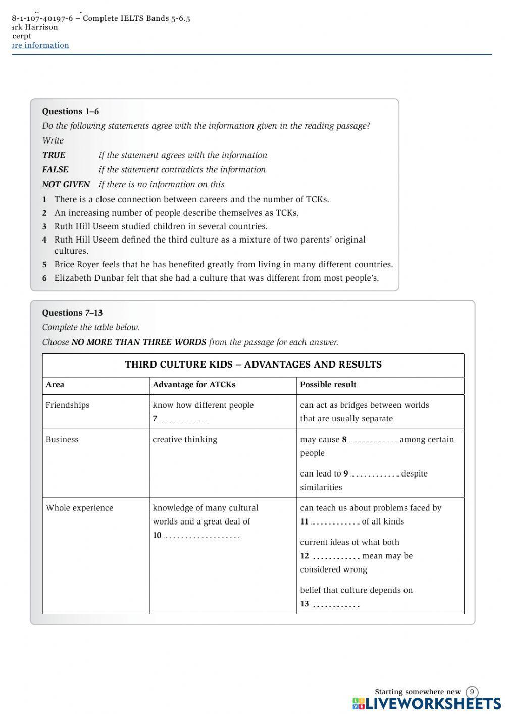 Complete ielts 5 6 l th h ng live worksheets