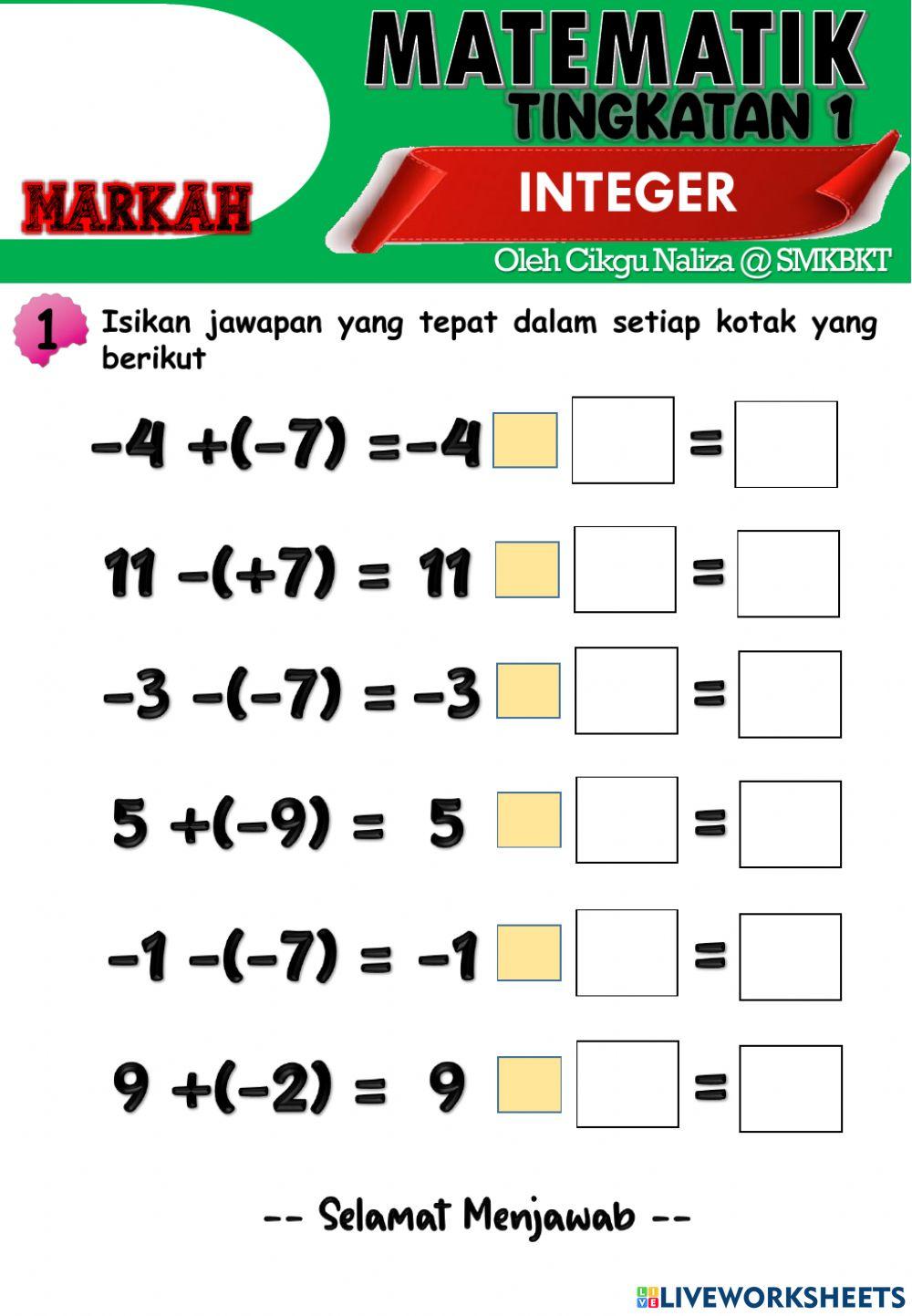 Penambahan dan penolakan integer