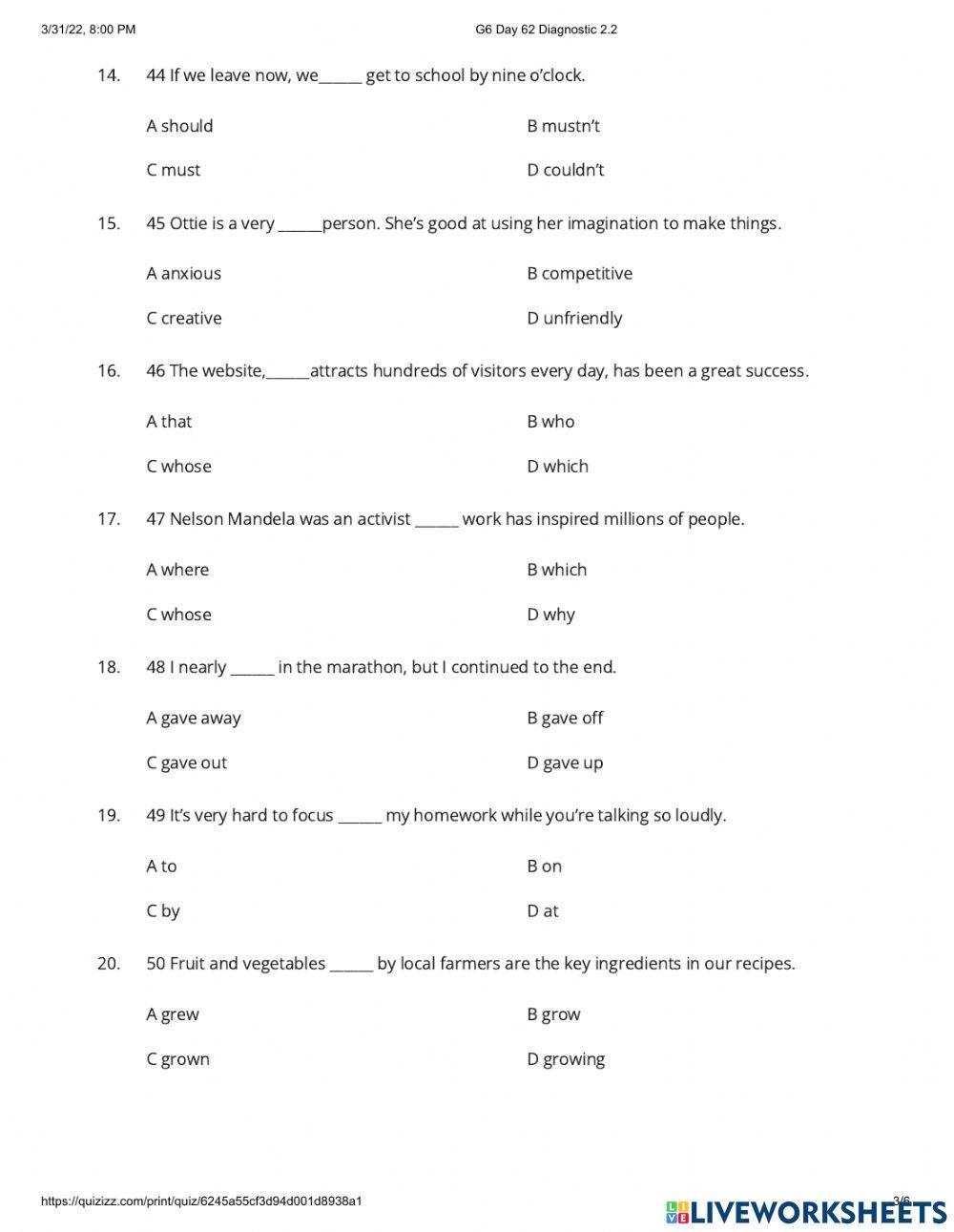 Day 62 diagnostic test 2.2