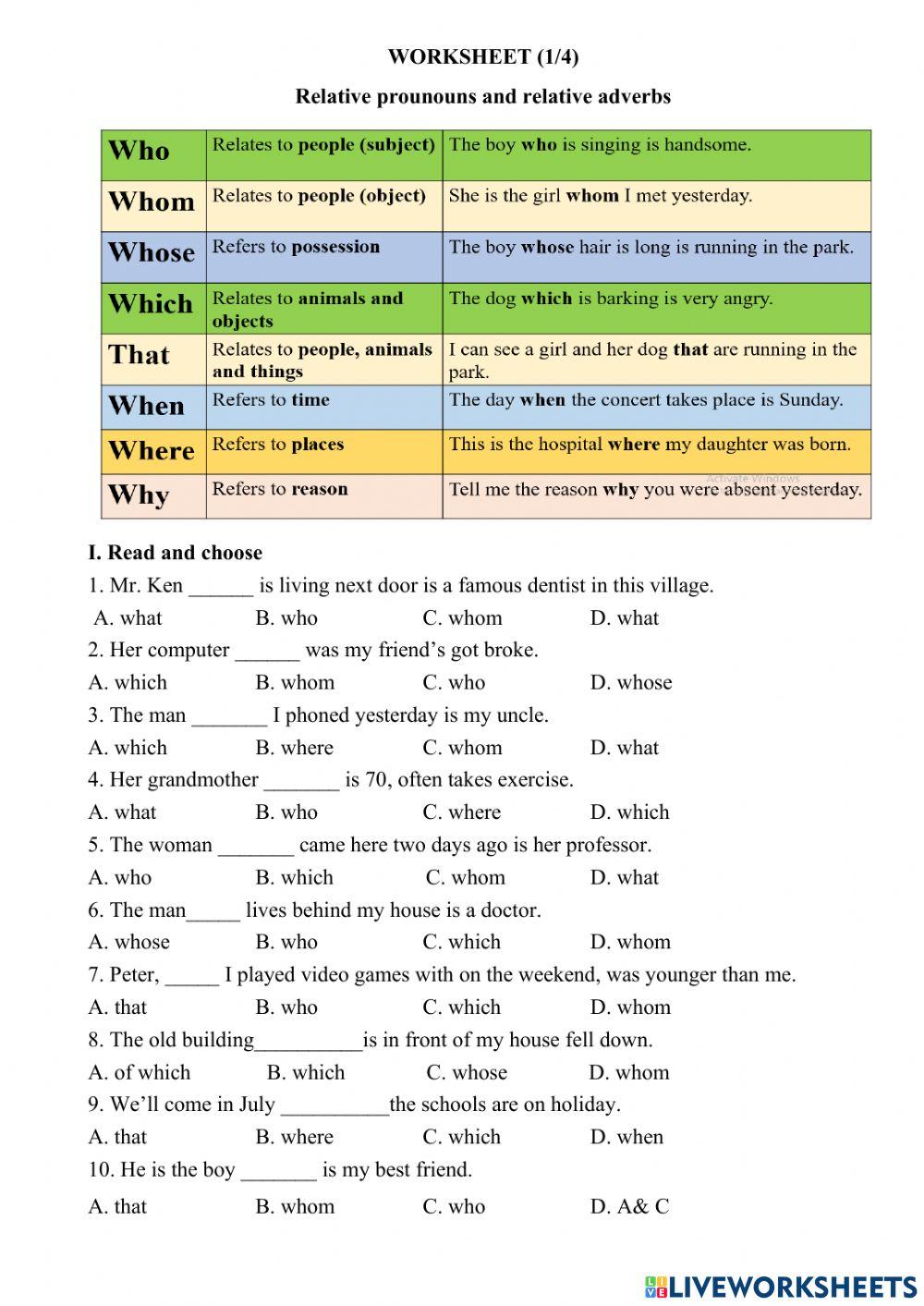 Relative pronouns and relative adverbs
