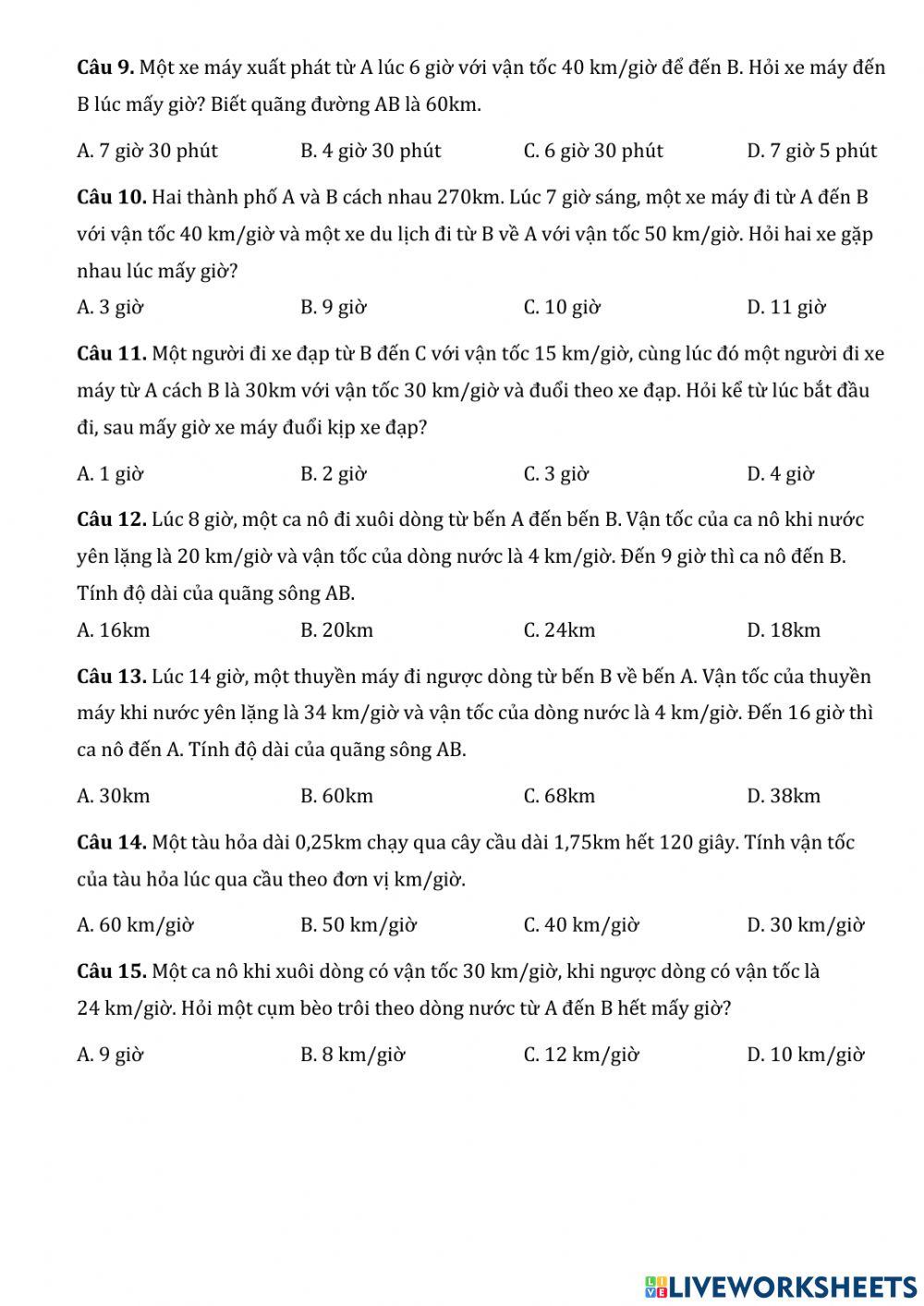 Ôn tập chuyển động (T2)